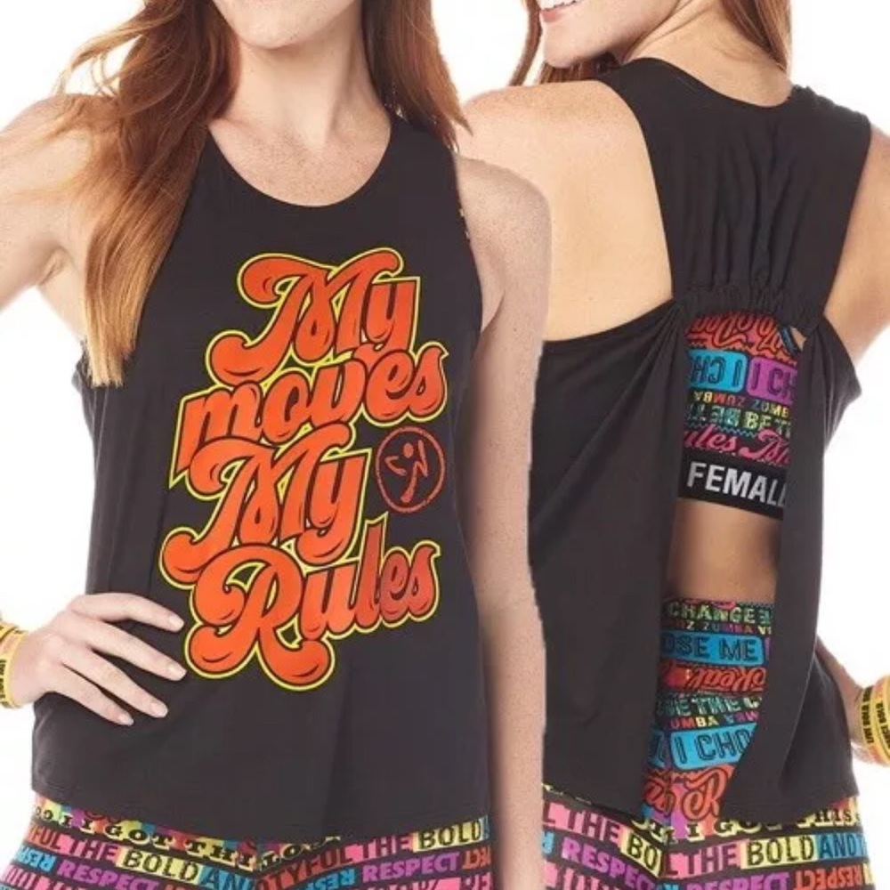 Zumba NWT My Moves My Rules Open Back Tank • XL